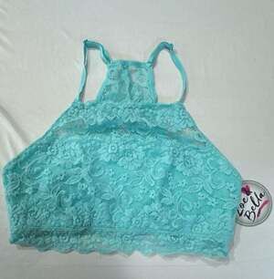 J694 Zoe & Bella Turquoise Floral Lace Racerback Bralette